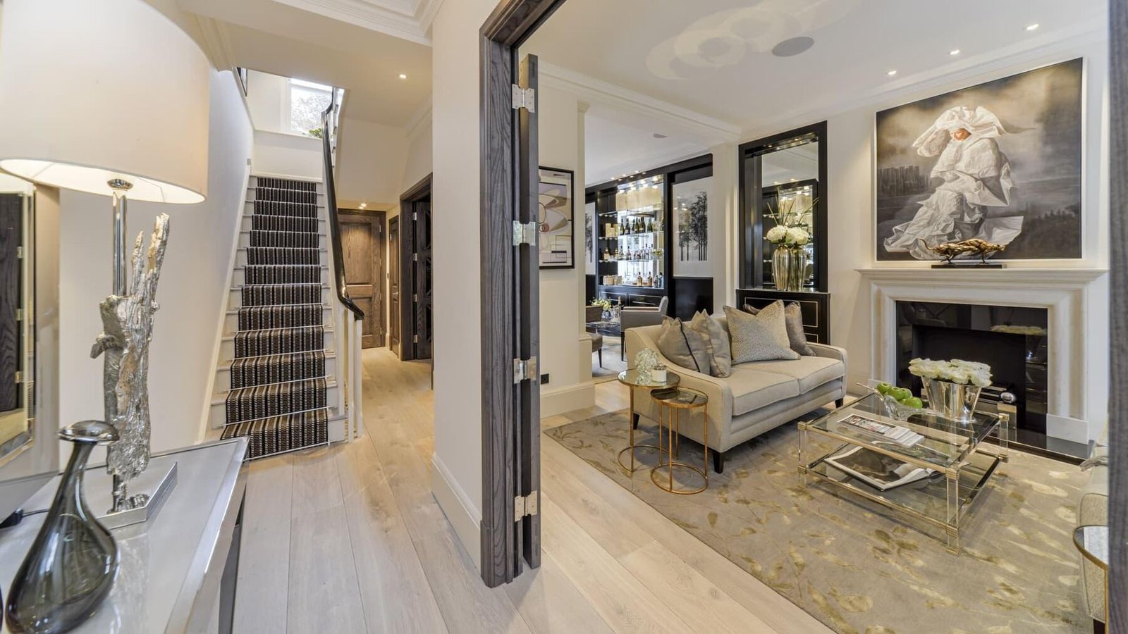 Bright period reception room with fireplace