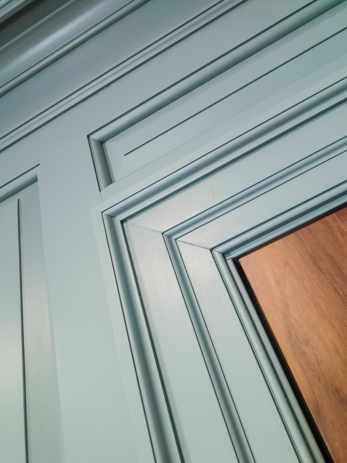 Close-up of a panelled door and skirting board