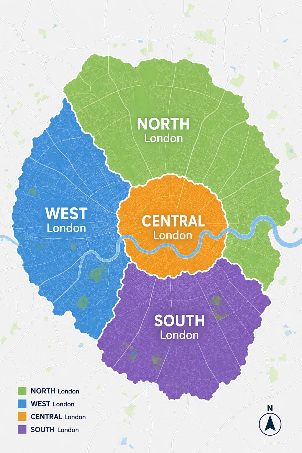 Map of North, West, Central and South London service zones